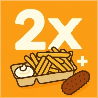 De perfecte deal voor met z'n twee . 2 Medium friet met saus naar keuze + 2 snacks naar keuze 